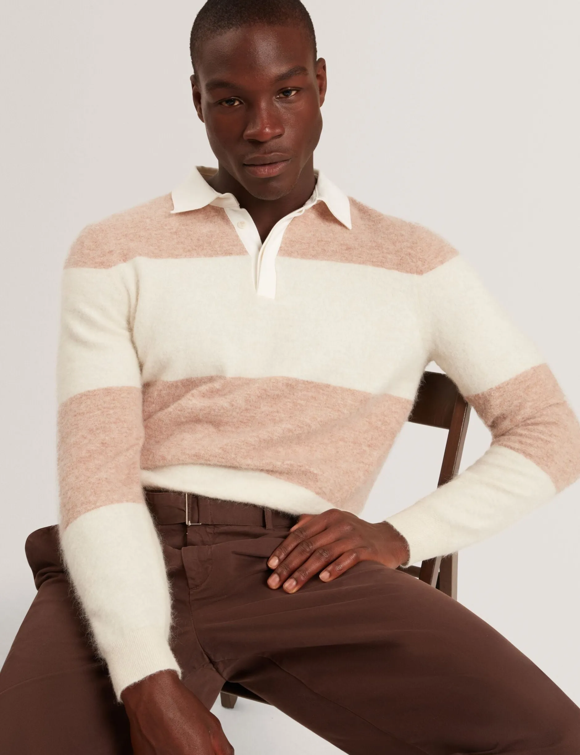 Alpaca Wool Block Stripe Rugby Shirt
