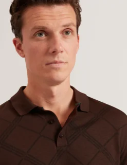 Argyle Knit Long Sleeve Polo Shirt