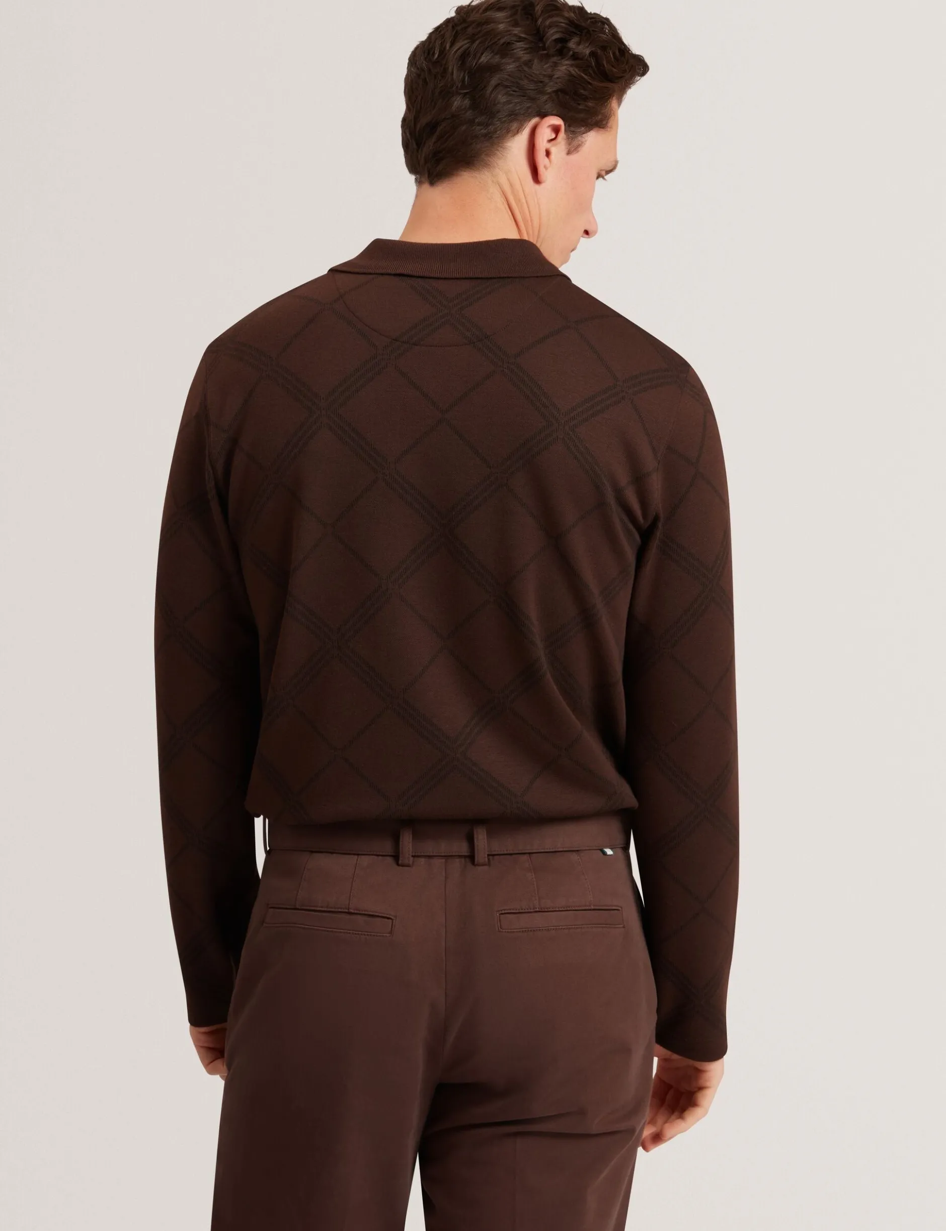 Argyle Knit Long Sleeve Polo Shirt