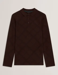 Argyle Knit Long Sleeve Polo Shirt