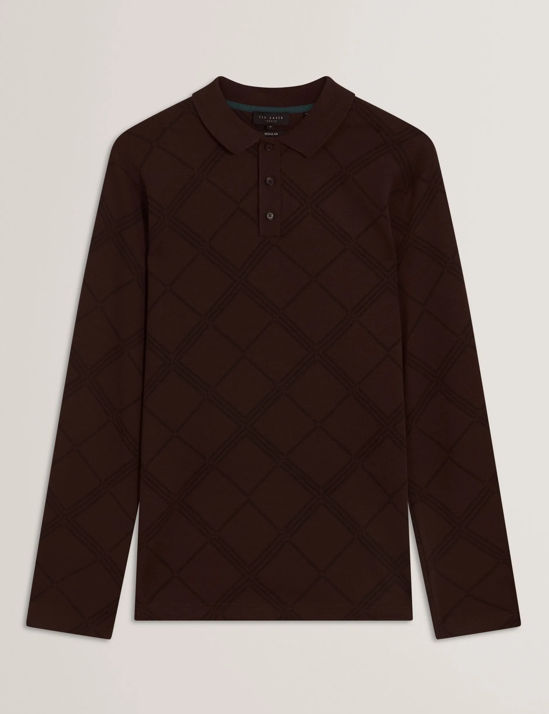 Argyle Knit Long Sleeve Polo Shirt