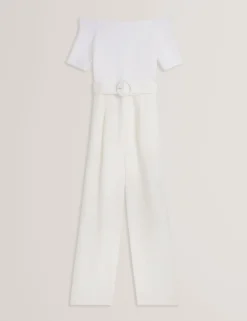 Bardot Knit Top Wide Leg Belted Jumpsuit