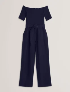 Bardot Knit Top Wide Leg Belted Jumpsuit