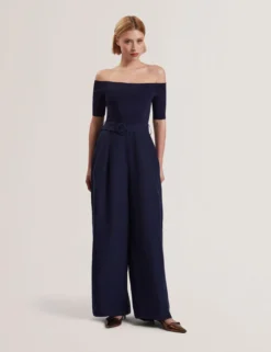 Bardot Knit Top Wide Leg Belted Jumpsuit