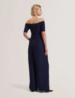 Bardot Knit Top Wide Leg Belted Jumpsuit
