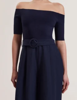 Bardot Knit Top Wide Leg Belted Jumpsuit