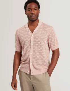 Basket Knit Silk Blend Short Sleeve Shirt