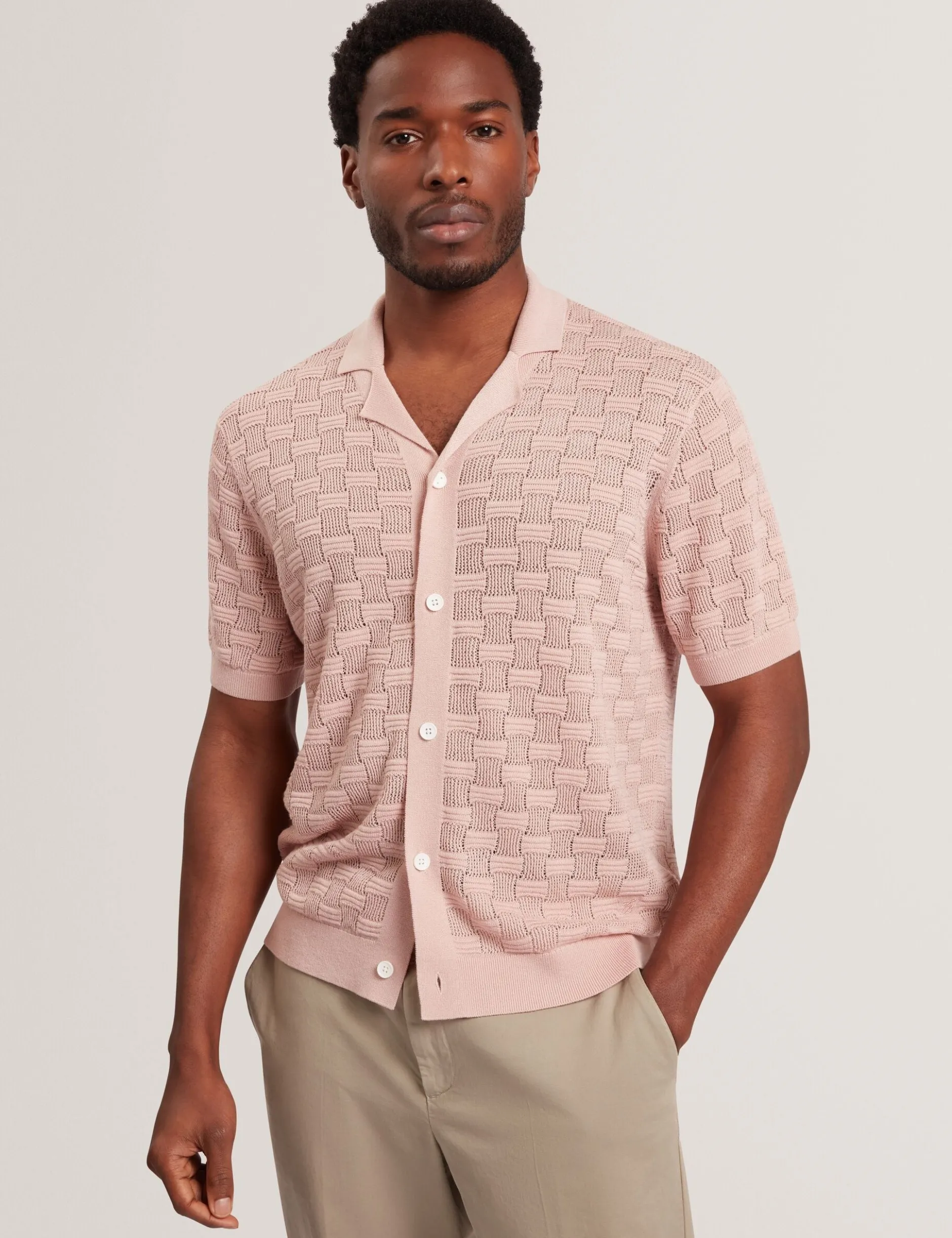 Basket Knit Silk Blend Short Sleeve Shirt