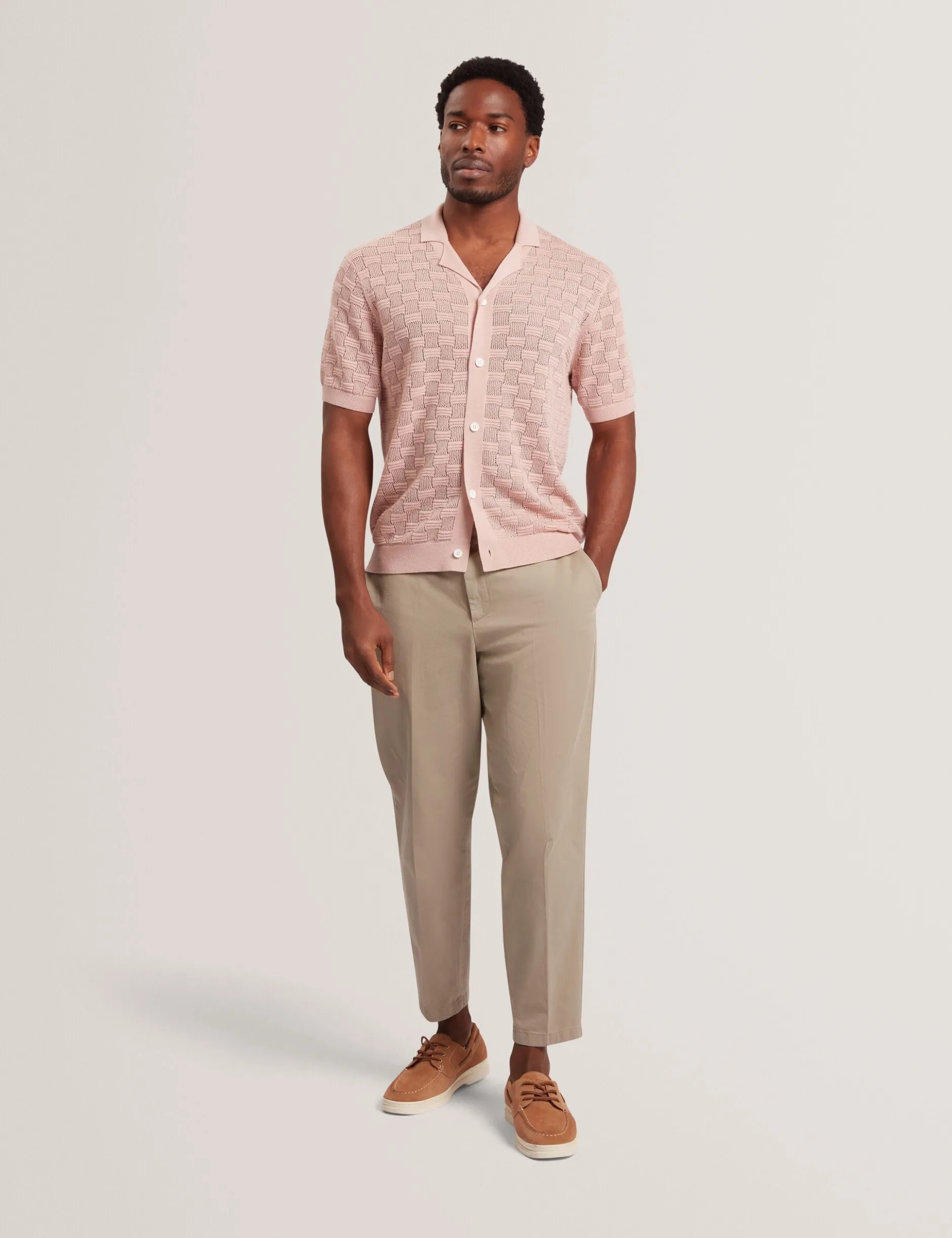 Basket Knit Silk Blend Short Sleeve Shirt