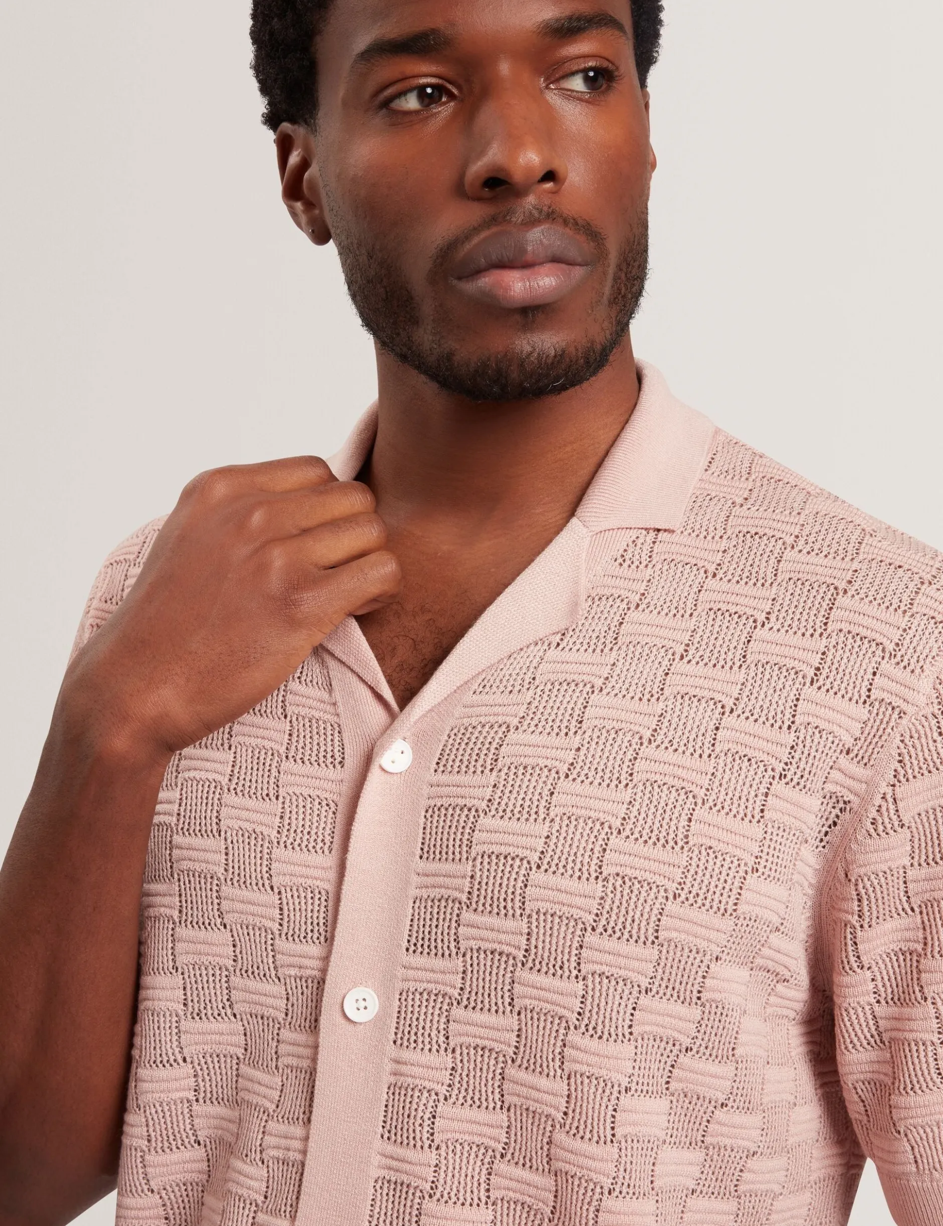 Basket Knit Silk Blend Short Sleeve Shirt