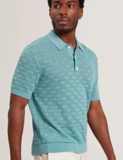 Basket Knit Wool Blend Short Sleeve Polo