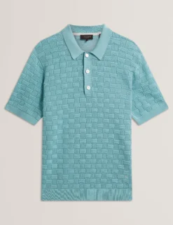 Basket Knit Wool Blend Short Sleeve Polo