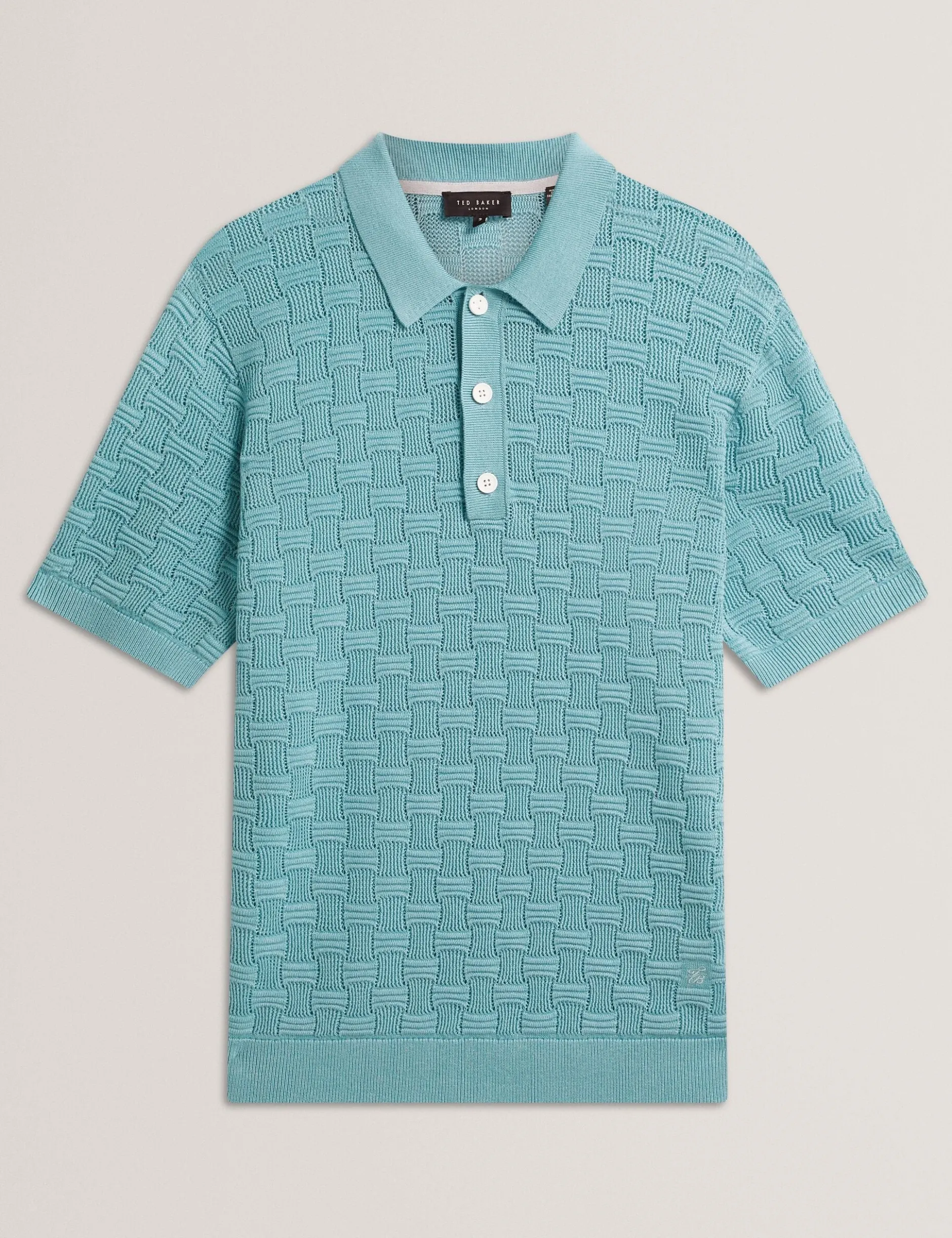 Basket Knit Wool Blend Short Sleeve Polo