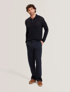 Basket Texture Silk Blend Long Sleeve Polo
