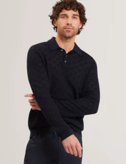 Basket Texture Silk Blend Long Sleeve Polo