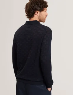 Basket Texture Silk Blend Long Sleeve Polo