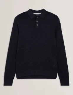 Basket Texture Silk Blend Long Sleeve Polo