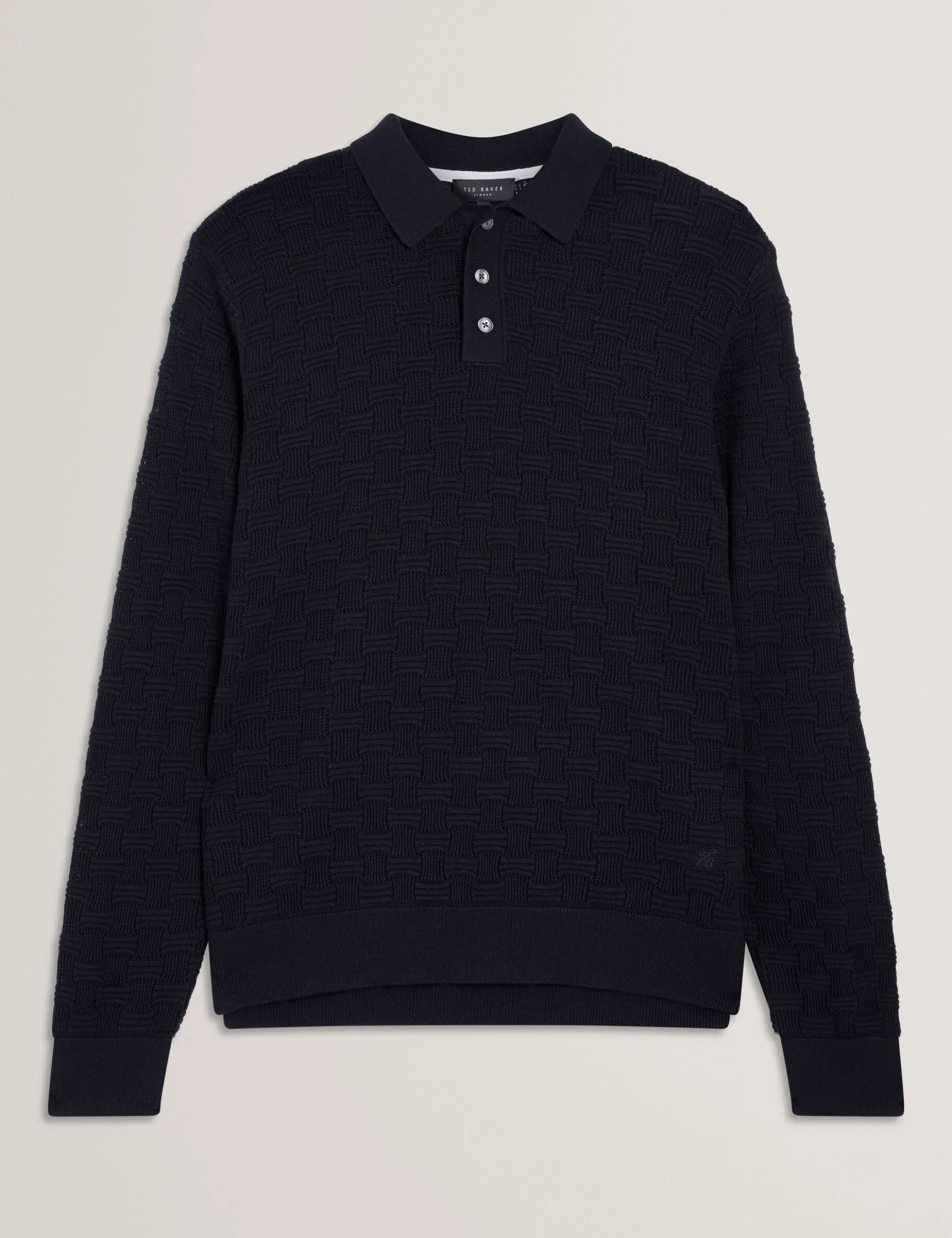 Basket Texture Silk Blend Long Sleeve Polo