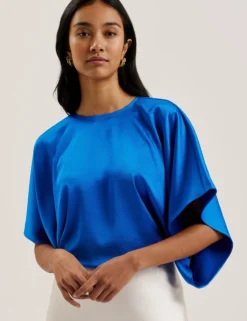 Batwing Short Sleeve Satin Blouse