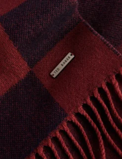 Block Check Scarf With Fringe Trim