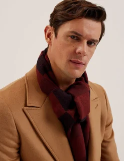 Block Check Scarf With Fringe Trim