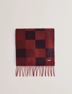 Block Check Scarf With Fringe Trim