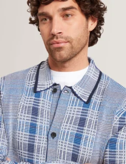 Blurred Check Knitted Cardigan Jacket