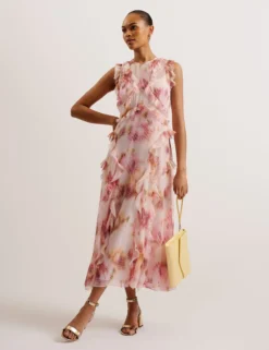 Blurred Floral Print Midi Dress
