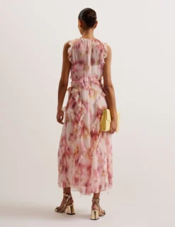 Blurred Floral Print Midi Dress