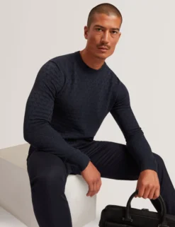 Branded Texture Crew Neck Jumper