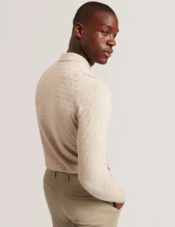 Branded Texture Knit Long Sleeve Polo