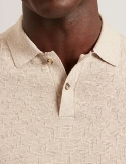 Branded Texture Knit Long Sleeve Polo