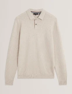 Branded Texture Knit Long Sleeve Polo