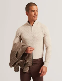 Branded Texture Zip Neck Jumper