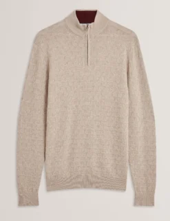 Branded Texture Zip Neck Jumper