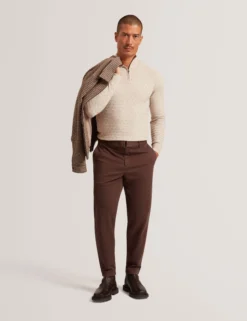 Branded Texture Zip Neck Jumper