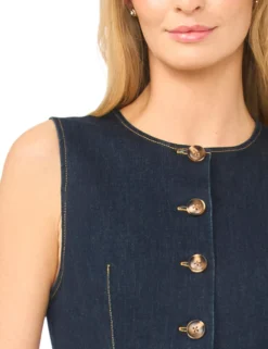 Buttoned Sleeveless Denim Midi Dress