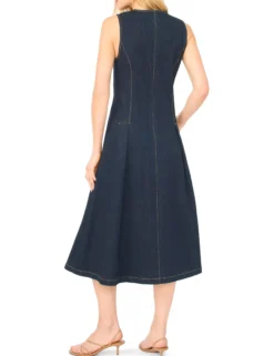 Buttoned Sleeveless Denim Midi Dress