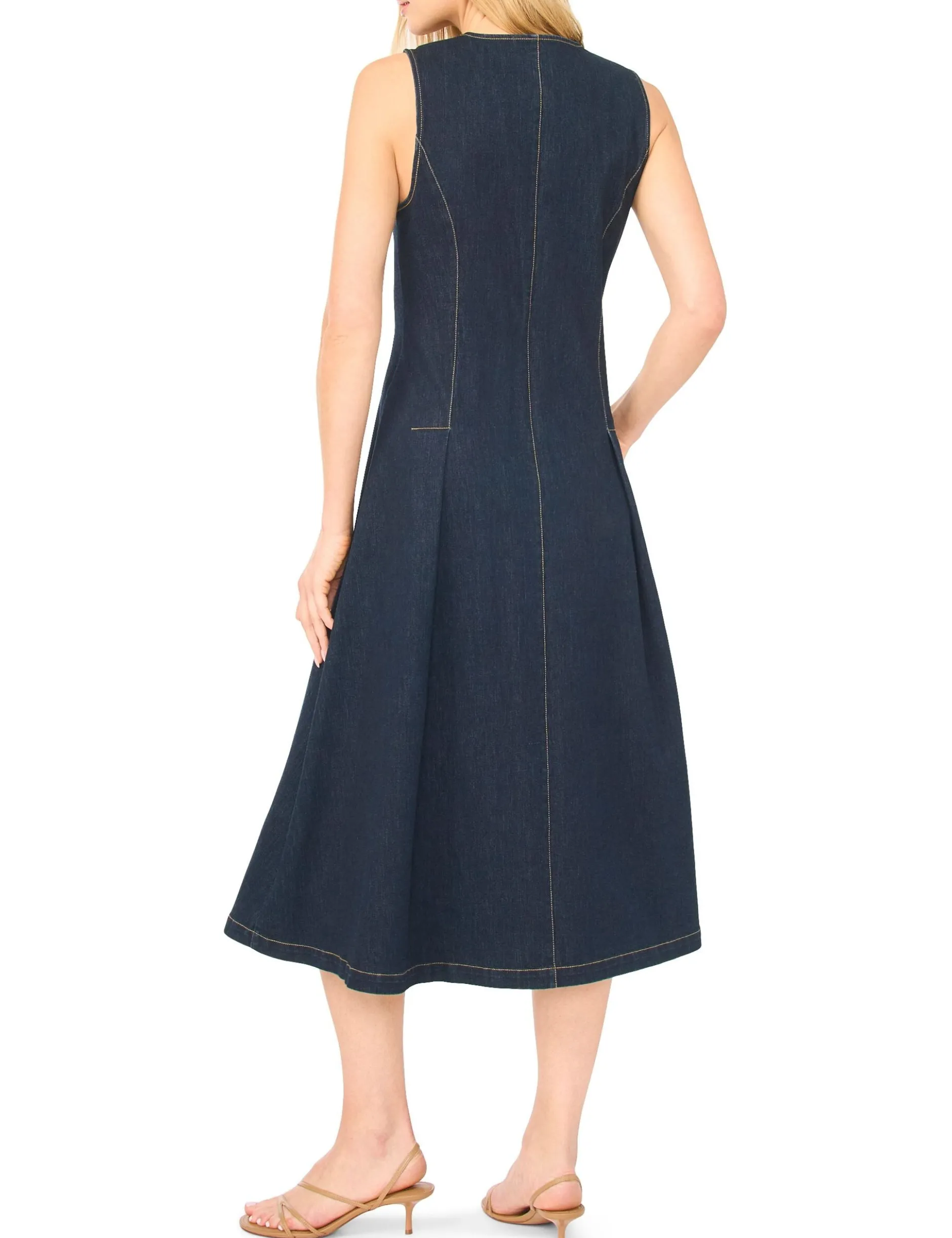 Buttoned Sleeveless Denim Midi Dress