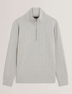 Cable Texture Zip-Neck Sweatshirt