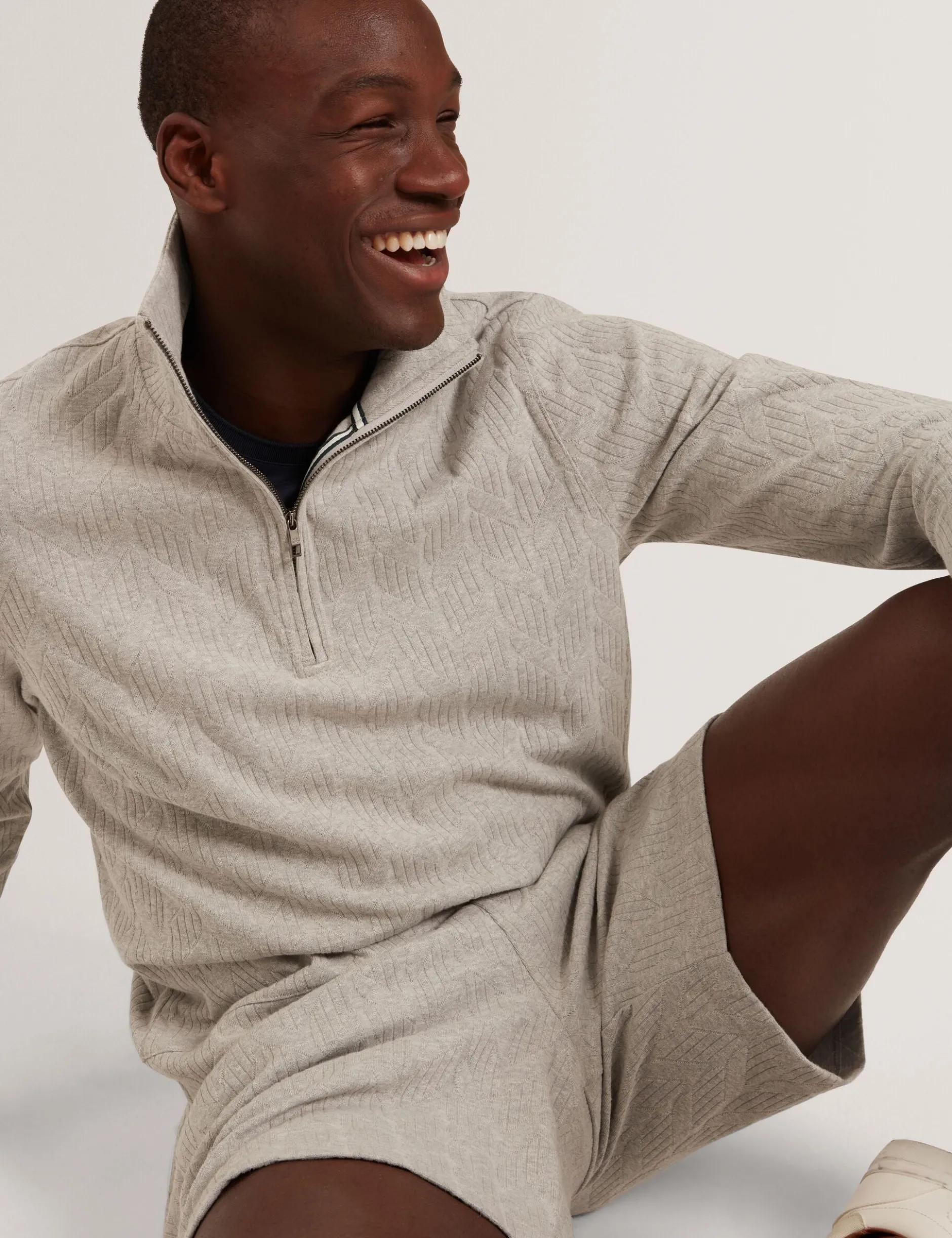 Cable Texture Zip-Neck Sweatshirt