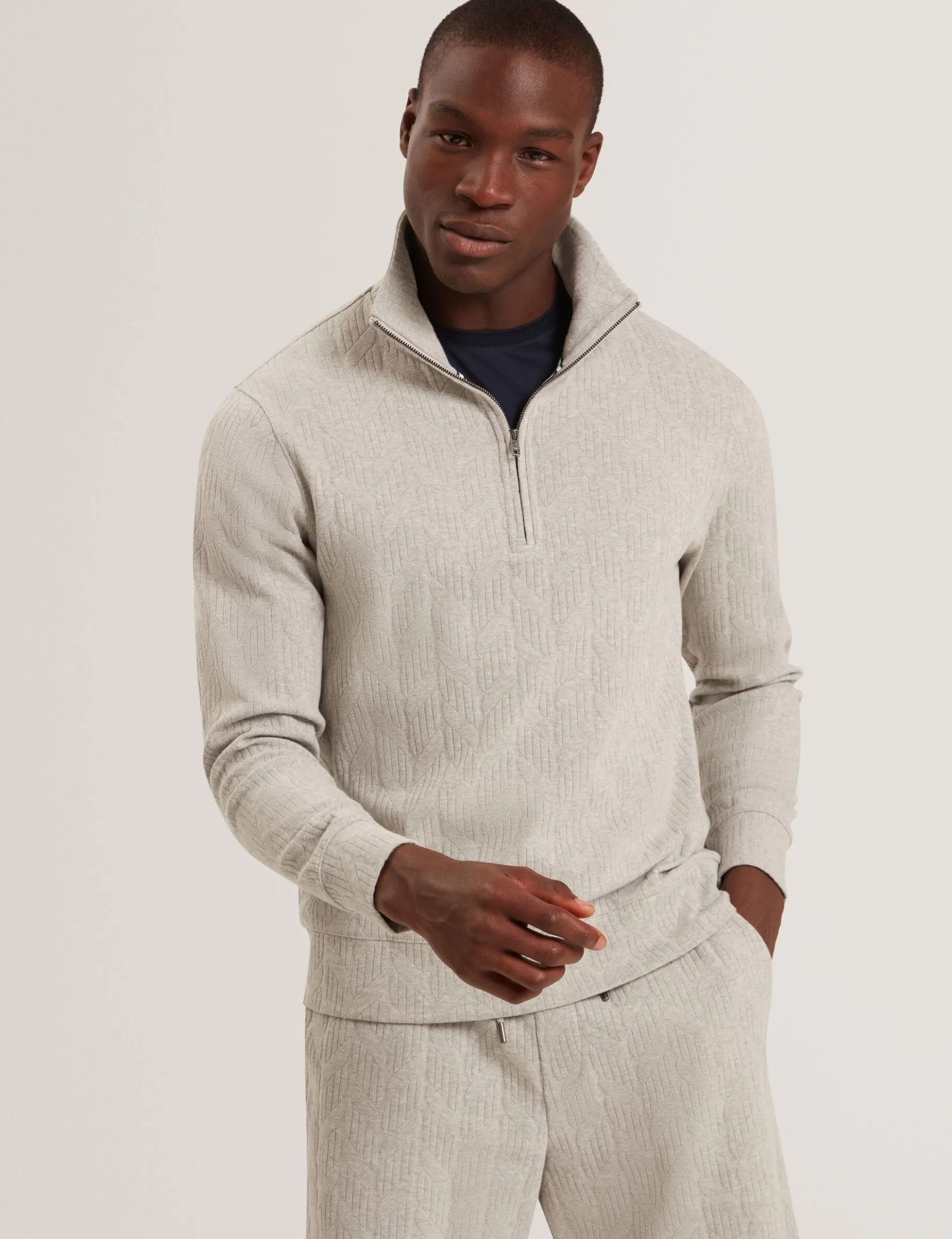 Cable Texture Zip-Neck Sweatshirt