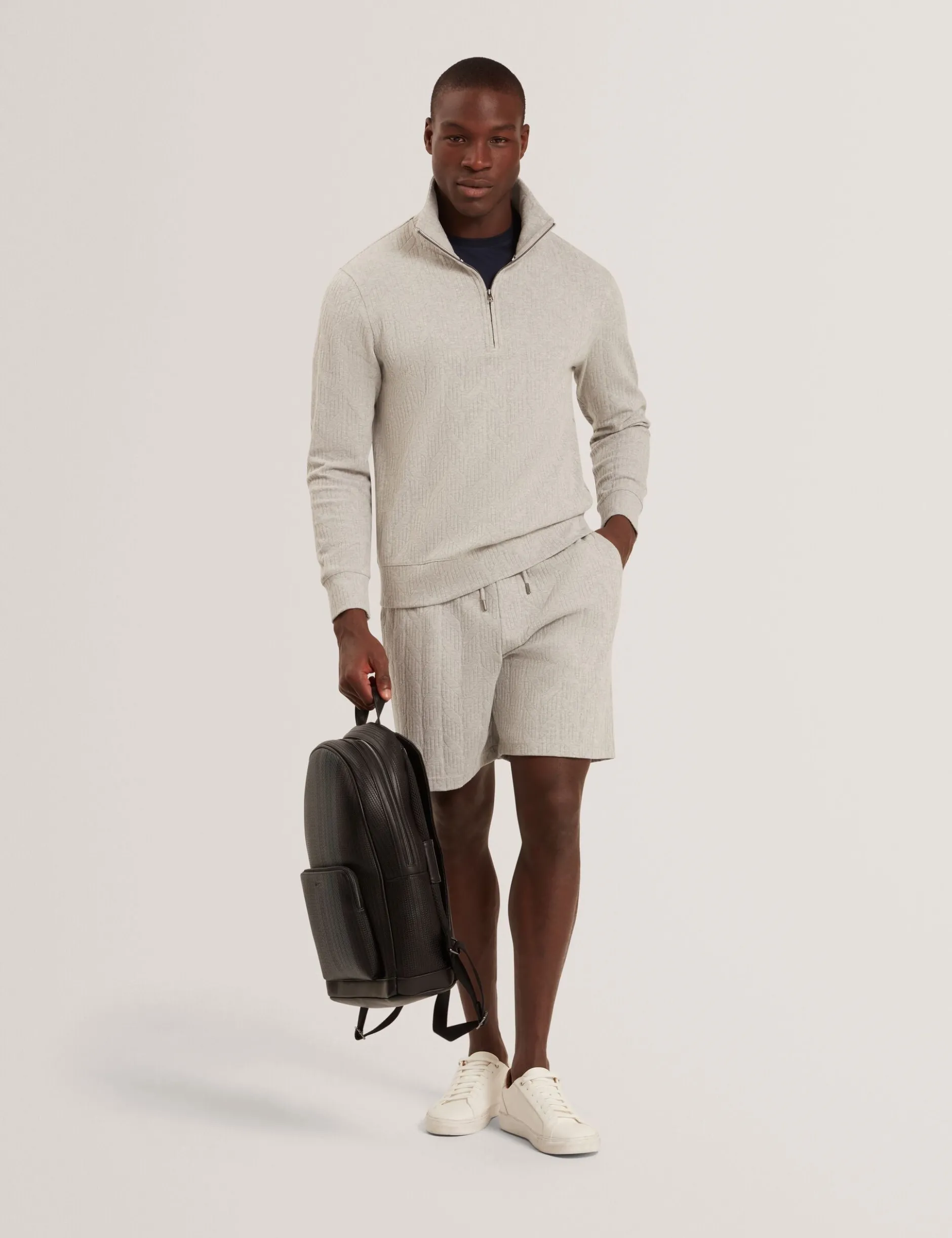 Cable Texture Zip-Neck Sweatshirt