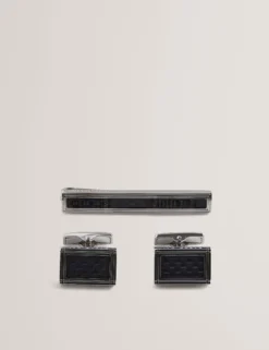 Carbon Cufflink And Tie Clip Set