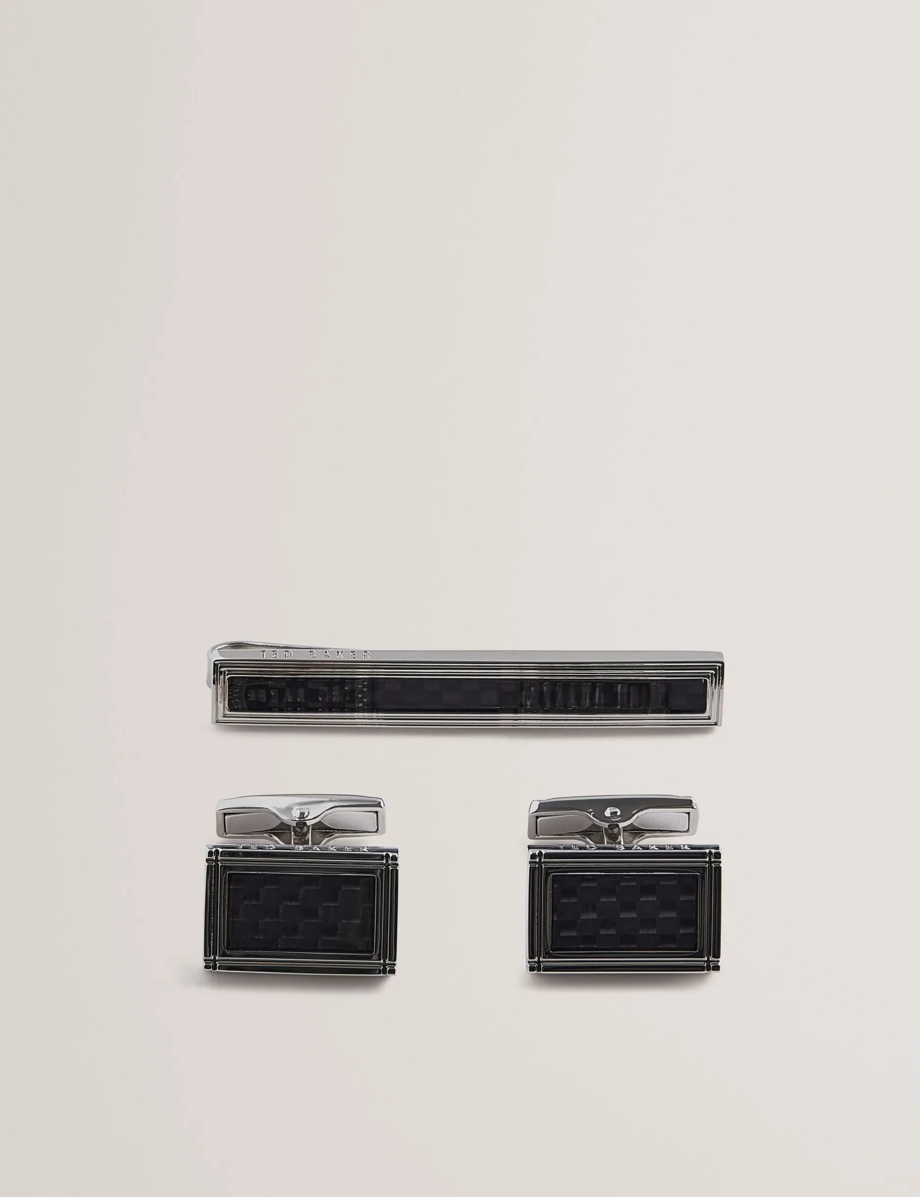 Carbon Cufflink And Tie Clip Set