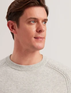 Cashmere Cable Detail Crew Neck Jumper