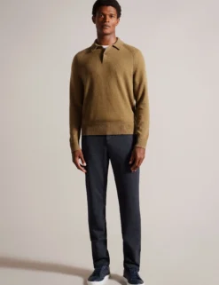Cashmere Knit Long Sleeve Polo Top