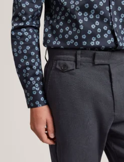 Checked Linen Blend Regular Fit Trousers