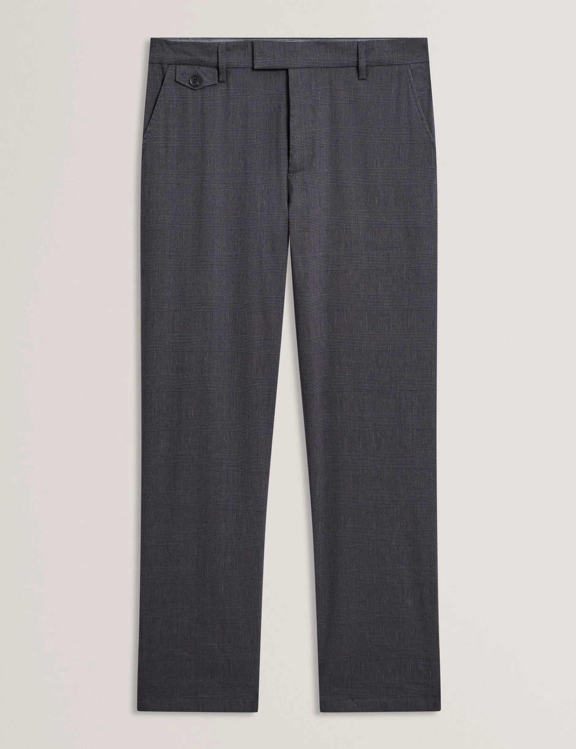 Checked Linen Blend Regular Fit Trousers