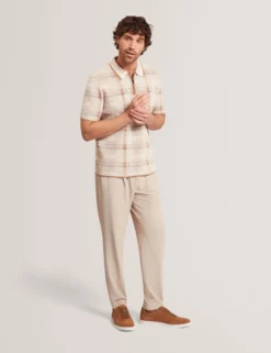 Checked Zip Neck Cotton Knit Polo